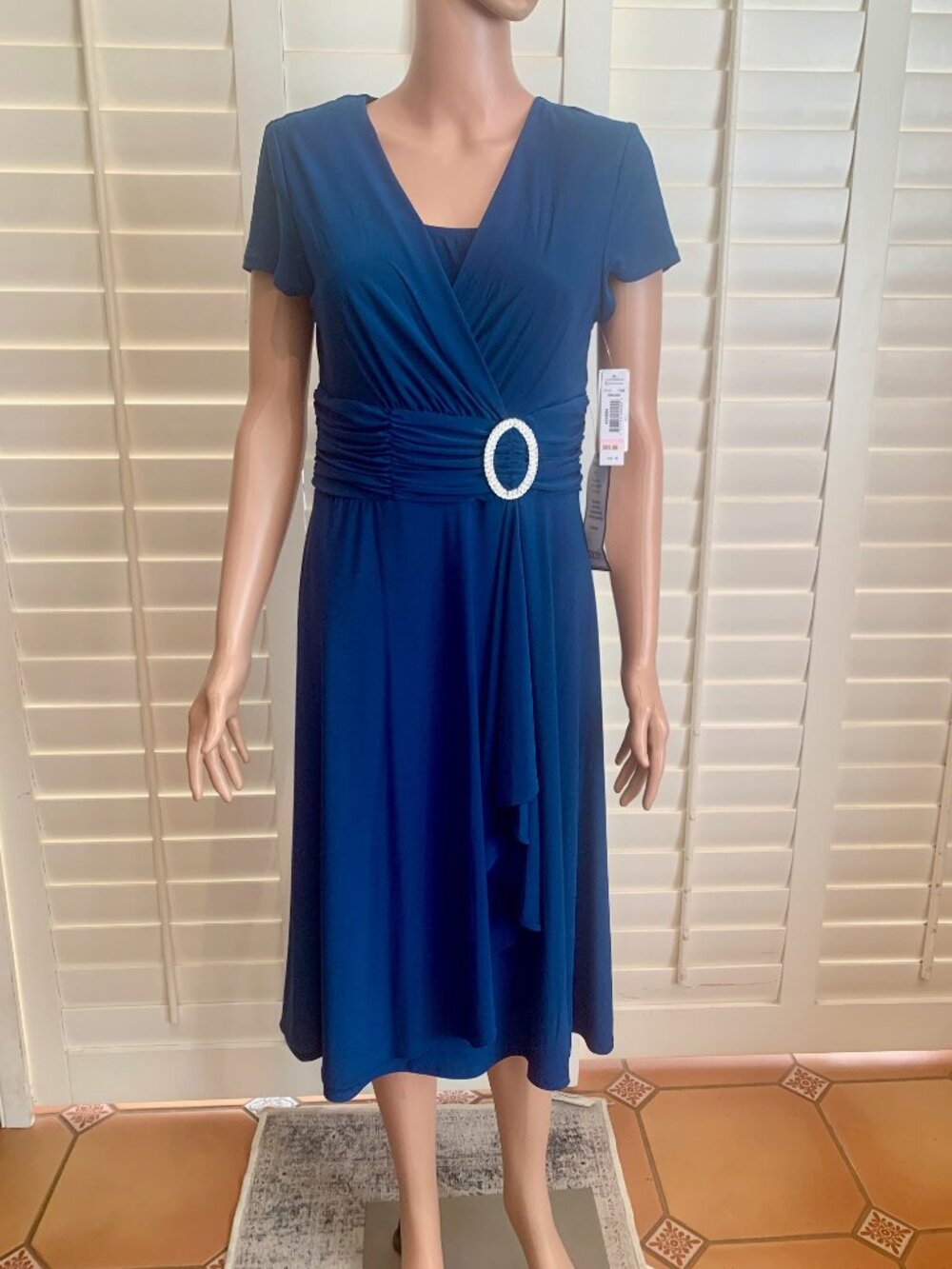 R & M RICHARDS Peacock Blue Faux Wrap Cocktail Dress Size 10 NWT
